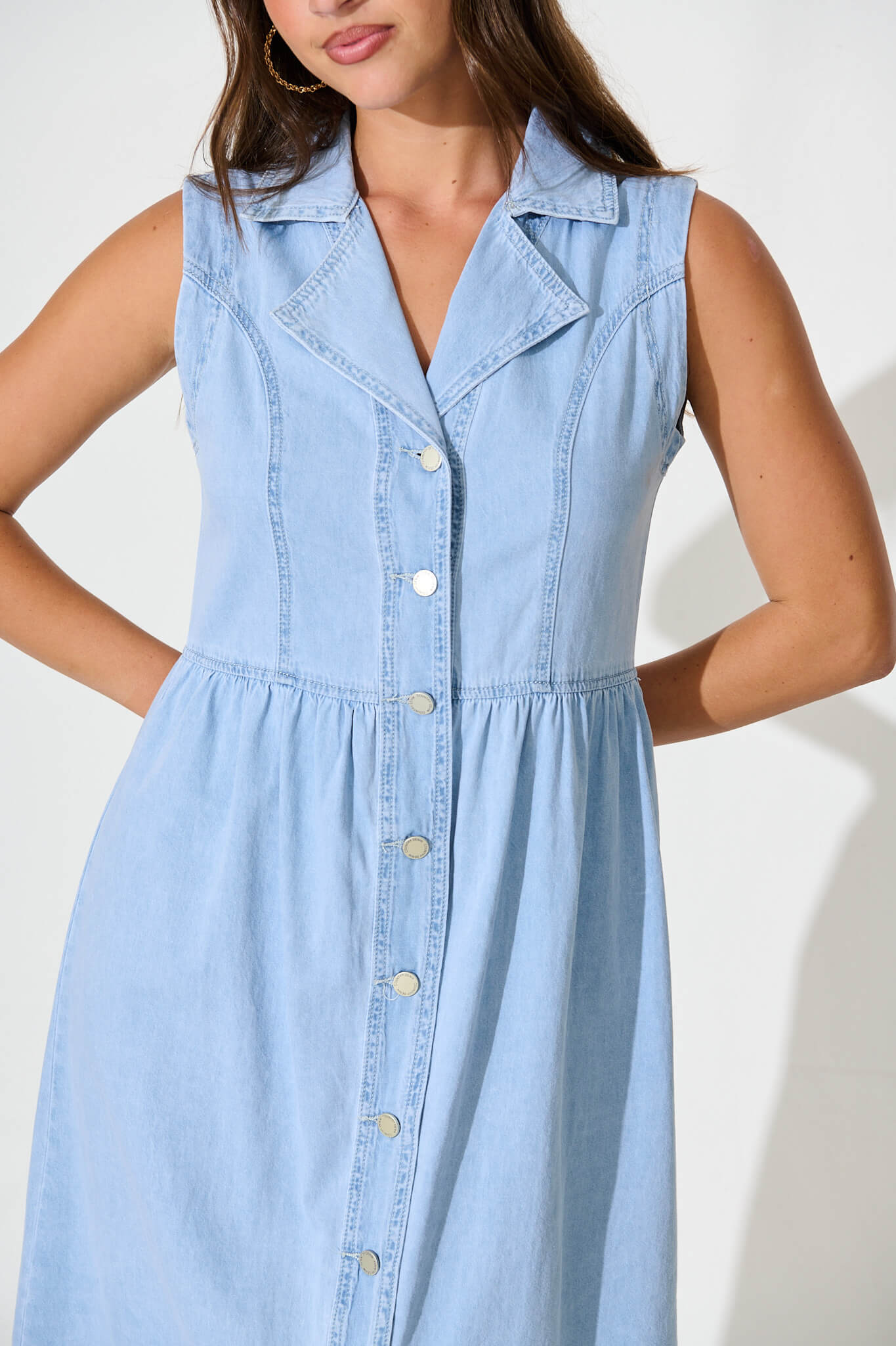 In Love Midi Shirt Dress in Light Blue Denim