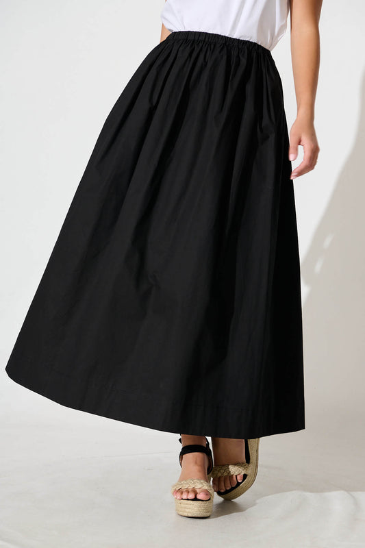 Keeney Maxi Skirt in Black Cotton