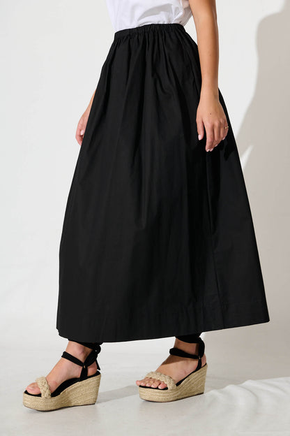 Keeney Maxi Skirt in Black Cotton