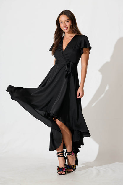 Loulou Maxi Dress In Black Satin