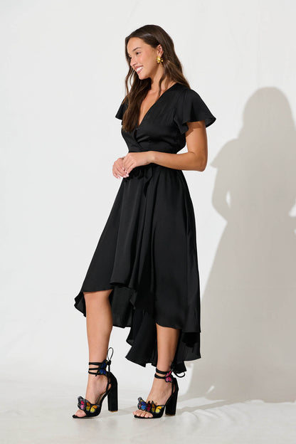 Loulou Maxi Dress In Black Satin