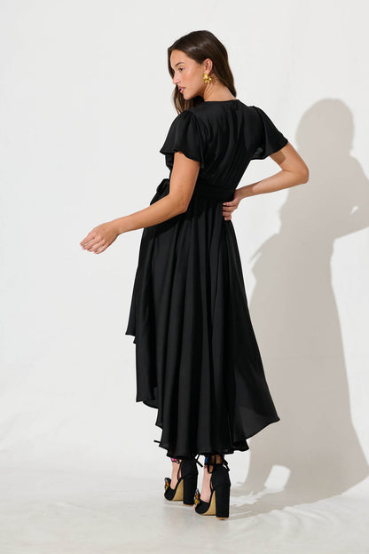 Loulou Maxi Dress In Black Satin