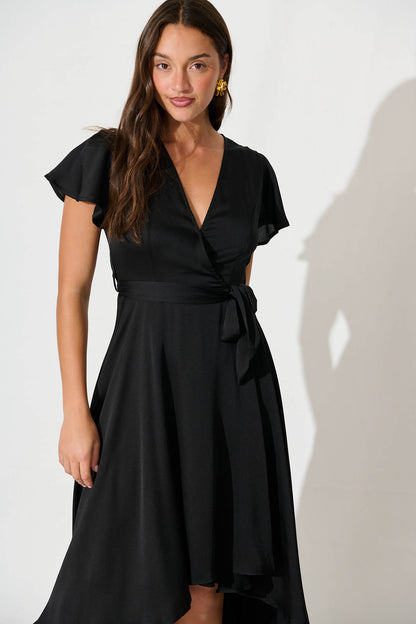Loulou Maxi Dress In Black Satin