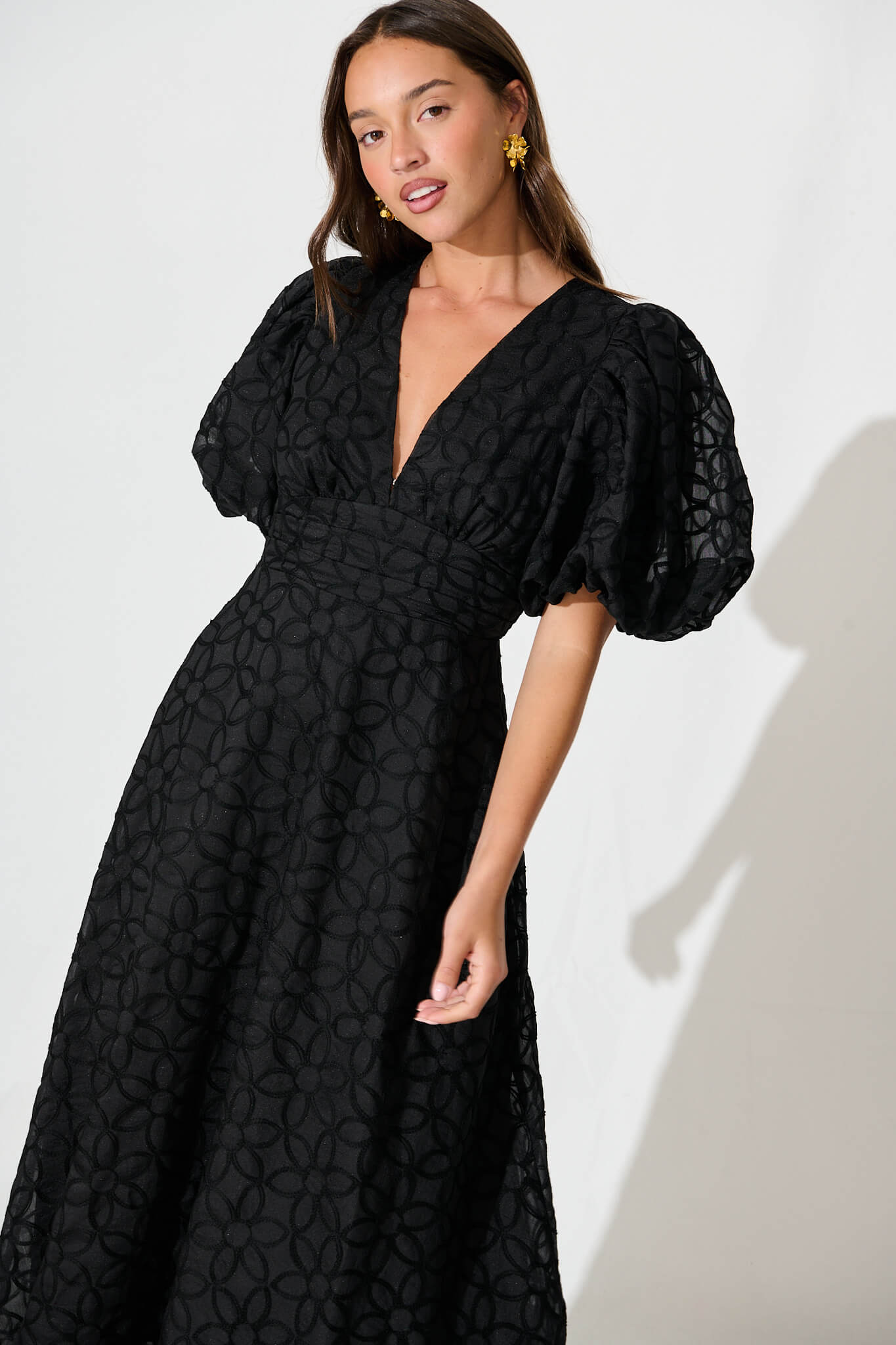 Countess Maxi Dress In Black Embroidered Organza