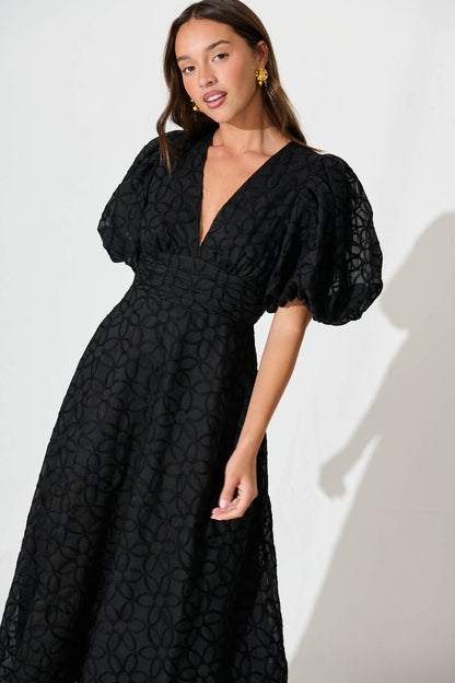 Countess Maxi Dress In Black Embroidered Organza