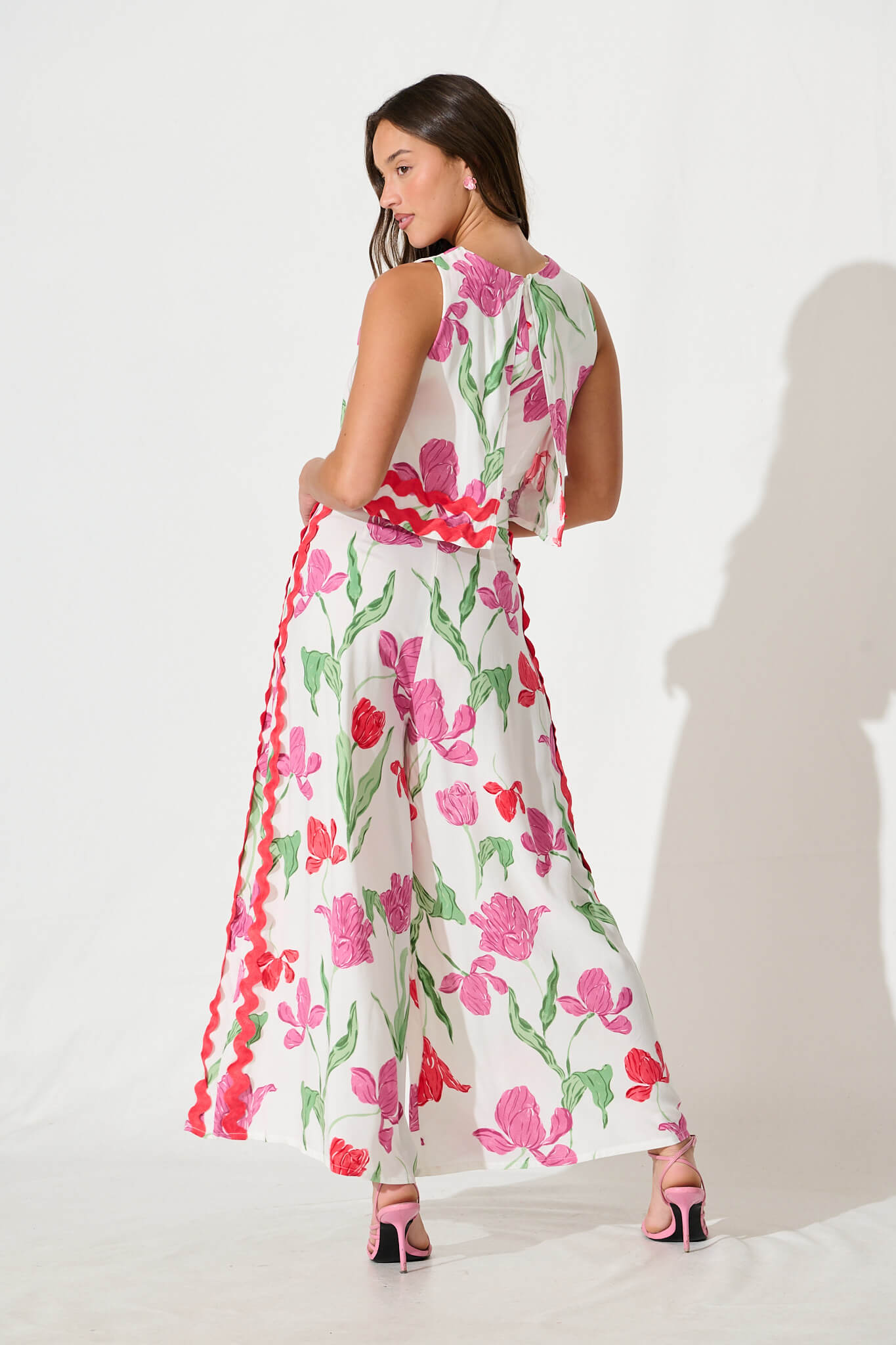 Sandbar Jumpsuit in White with Red and Purple Flower