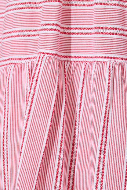 Glorianna Smock Dress In Red With White Stripe Cotton