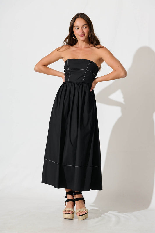 Giovanna Midi Dress in Black Cotton