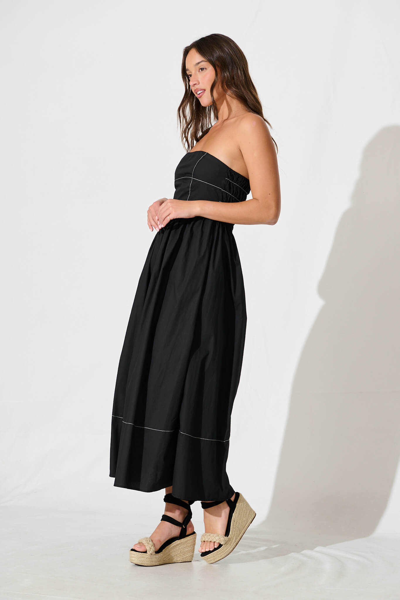 Giovanna Midi Dress in Black Cotton