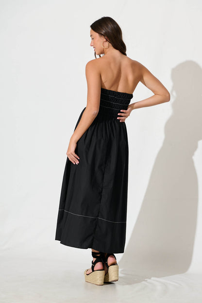 Giovanna Midi Dress in Black Cotton