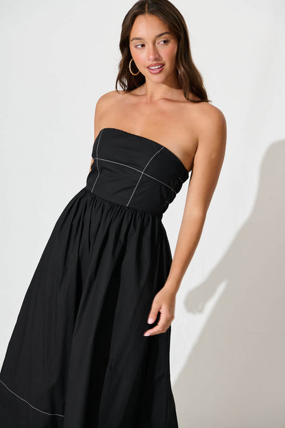 Giovanna Midi Dress in Black Cotton