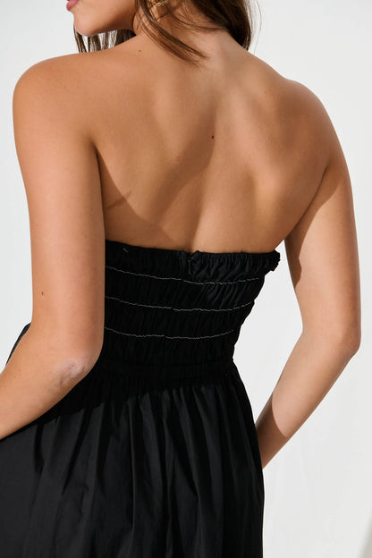 Giovanna Midi Dress in Black Cotton