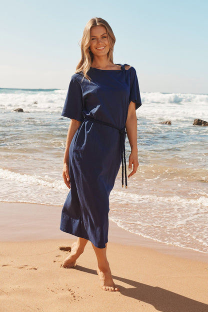 Ahreana Midi Dress in Navy Cotton