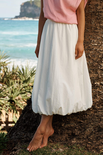The Kiss Bubble Hem Midi Skirt in White