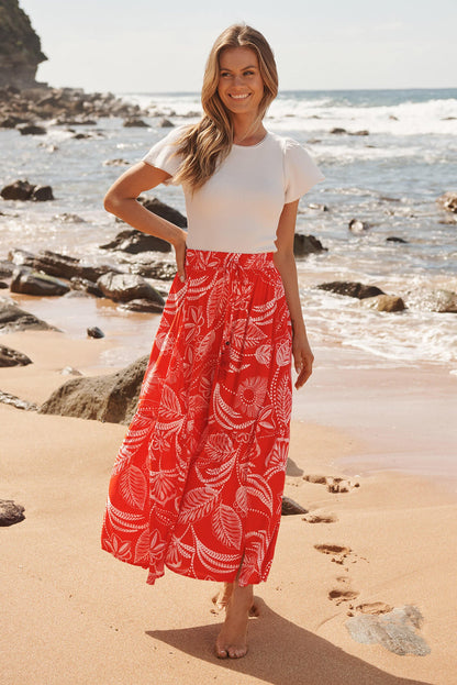 Bilboa Maxi Skirt in Red with White Print