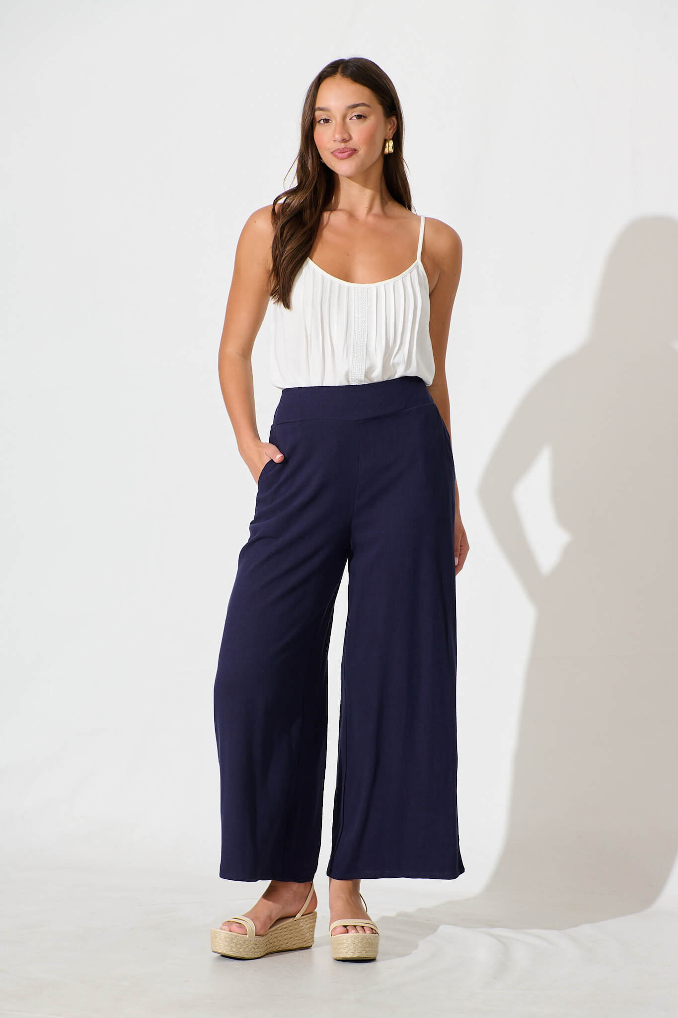 Sirsha Pant in Navy Linen Blend