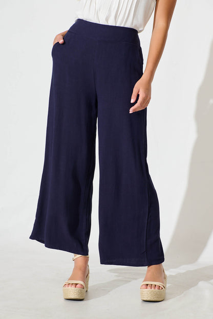 Sirsha Pant in Navy Linen Blend