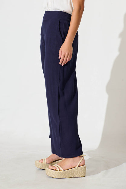 Sirsha Pant in Navy Linen Blend