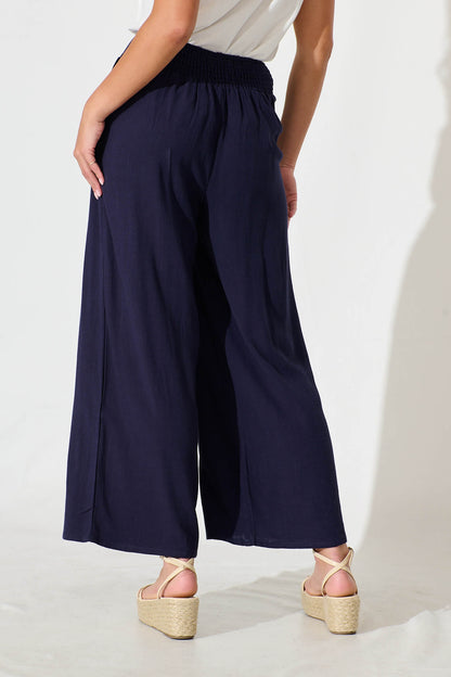 Sirsha Pant in Navy Linen Blend