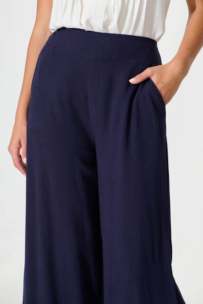 Sirsha Pant in Navy Linen Blend