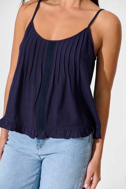 Elin Cami Top in Navy Linen Blend