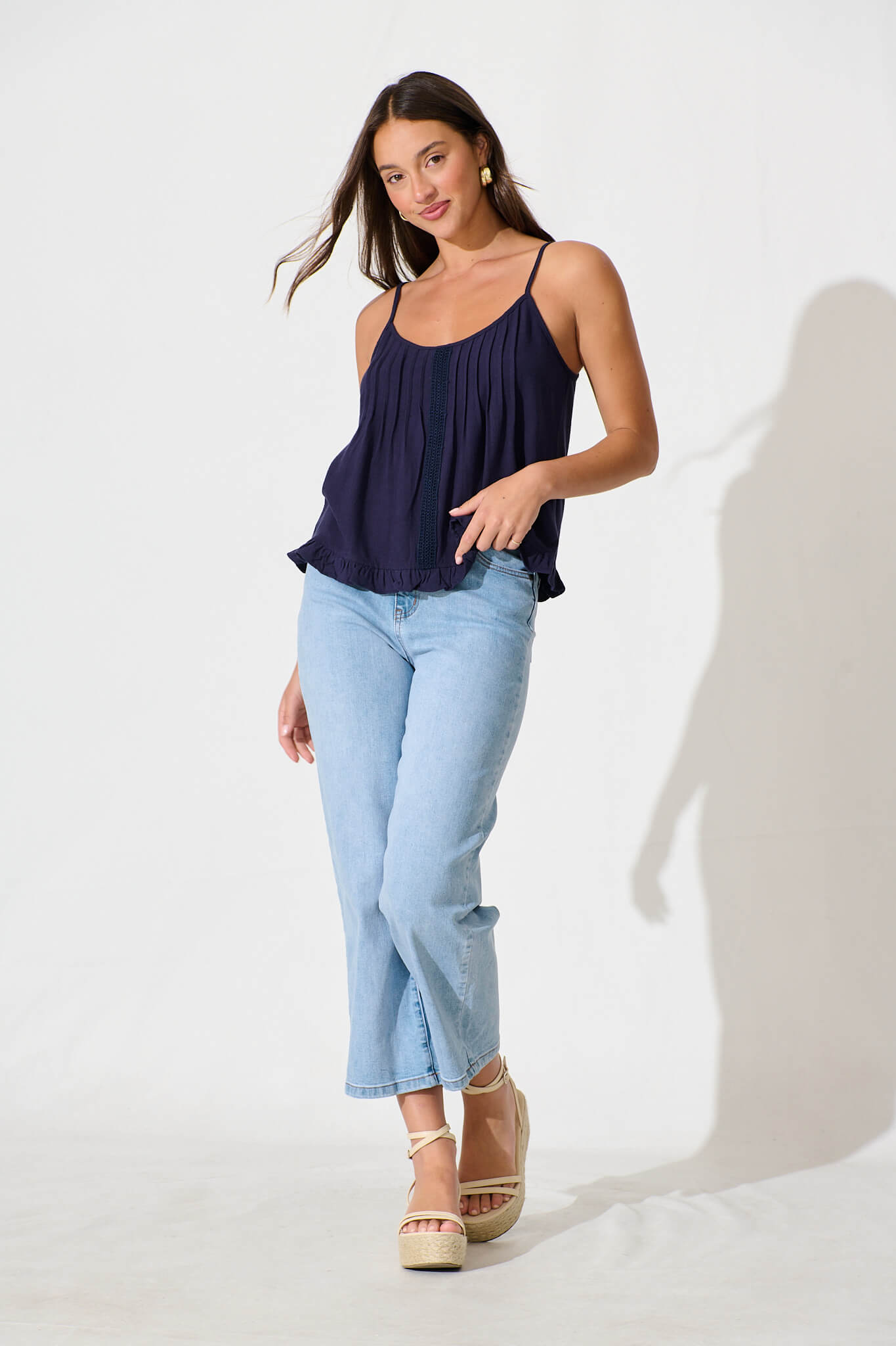 Elin Cami Top in Navy Linen Blend