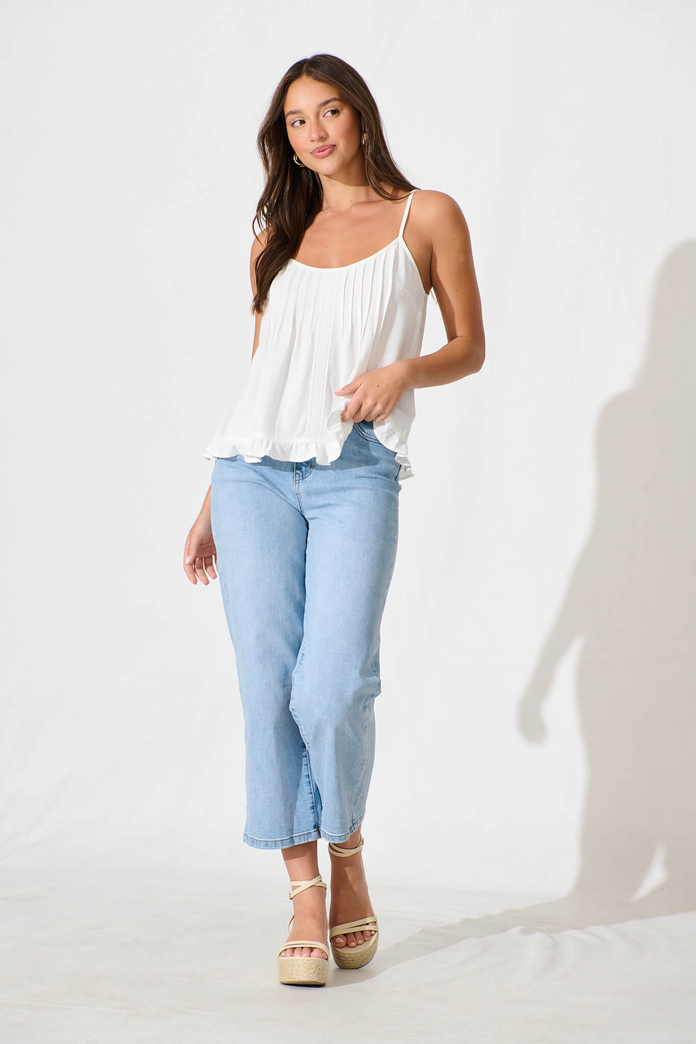 Elin Cami Top in White Linen Blend