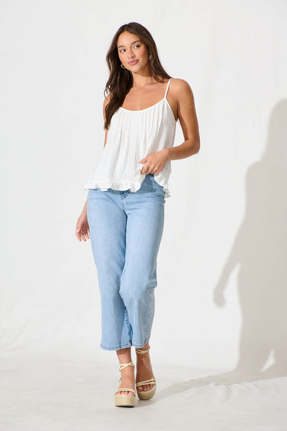 Elin Cami Top in White Linen Blend