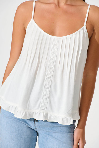 Elin Cami Top in White Linen Blend