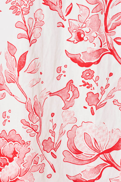 Delphi Midi Shirt Dress in White with Red Floral Cotton