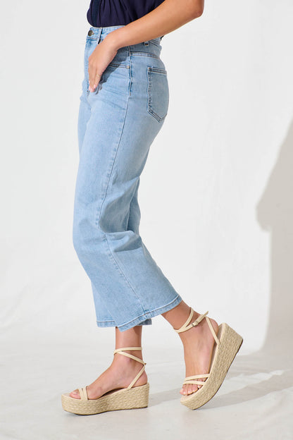 Aidy High Rise Relaxed Leg Crop Jean in Light Blue Denim