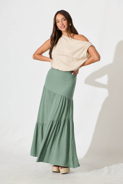 Cassiani Maxi Skirt in Sage Green Linen Blend