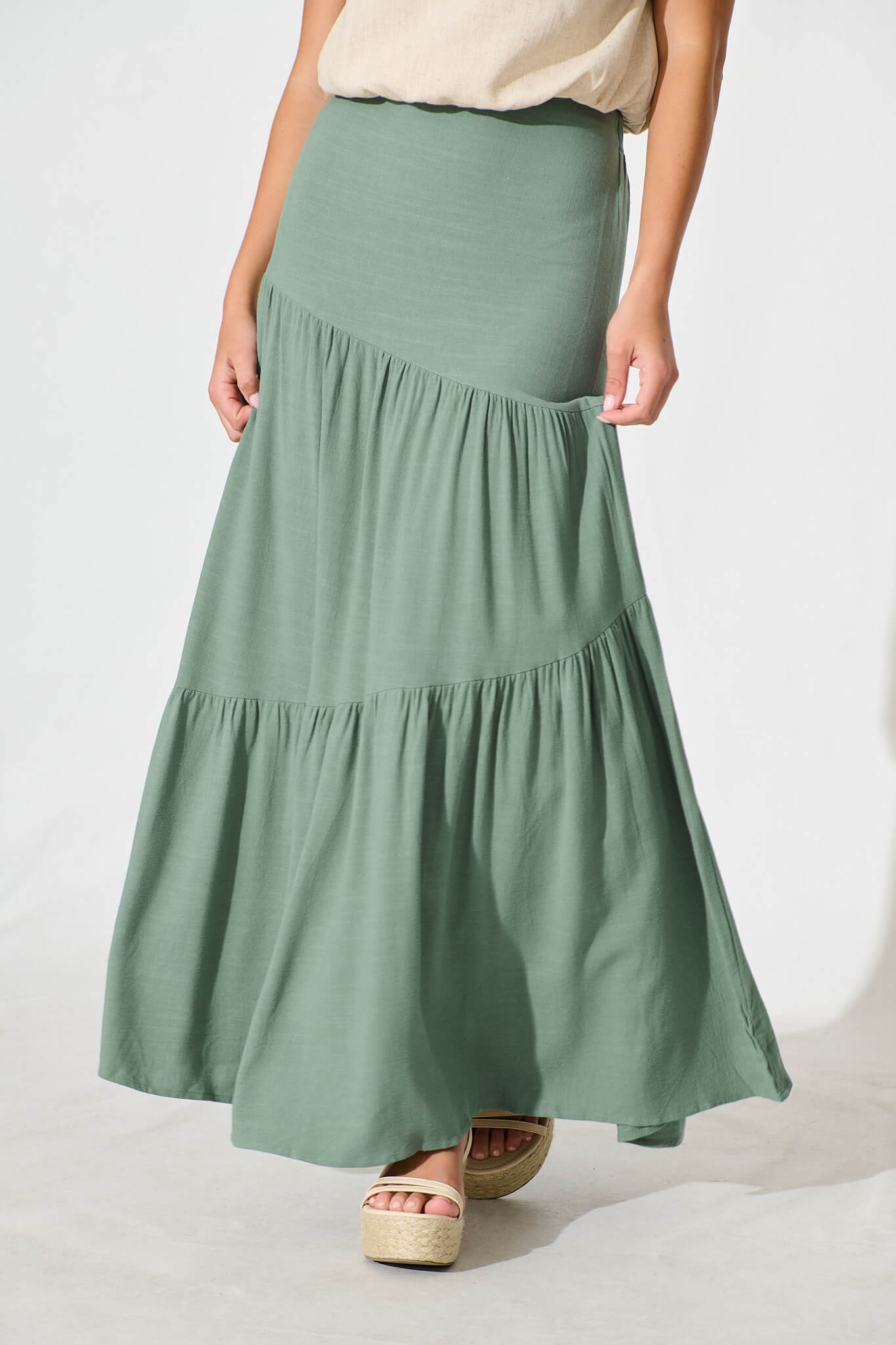 Cassiani Maxi Skirt in Sage Green Linen Blend