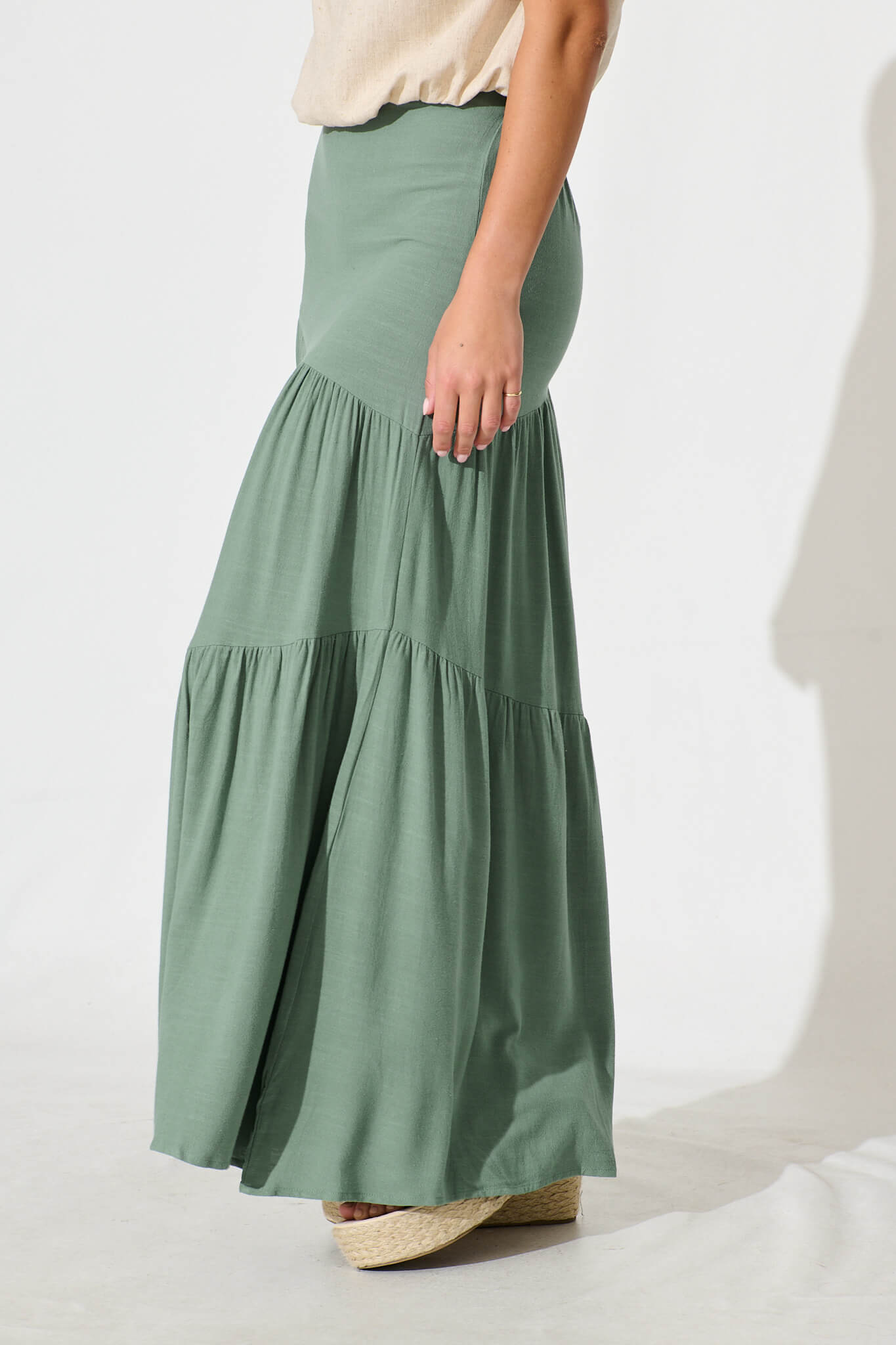 Cassiani Maxi Skirt in Sage Green Linen Blend
