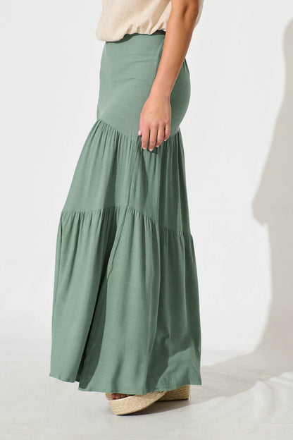 Cassiani Maxi Skirt in Sage Green Linen Blend