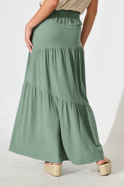 Cassiani Maxi Skirt in Sage Green Linen Blend