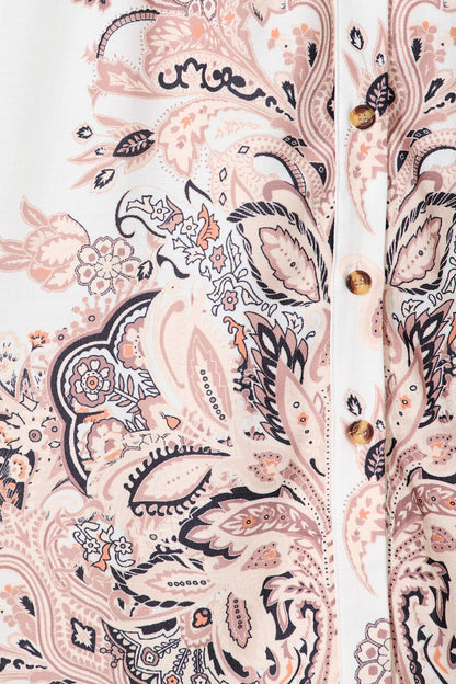 Kayena Dress in White with Boho Border Print