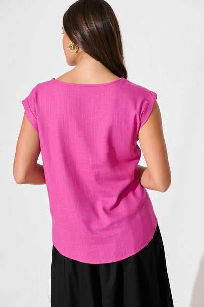 Rejina Top In Hot Pink Linen Blend