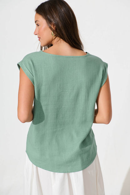Rejina Top In Pale Green Linen Blend