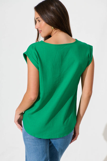 Rejina Top In Bright Green Linen Blend