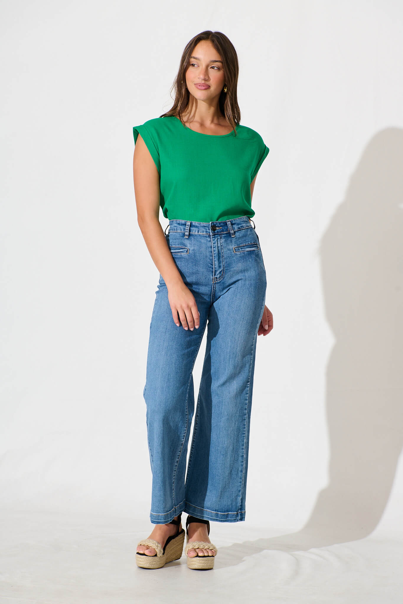 Rejina Top In Bright Green Linen Blend