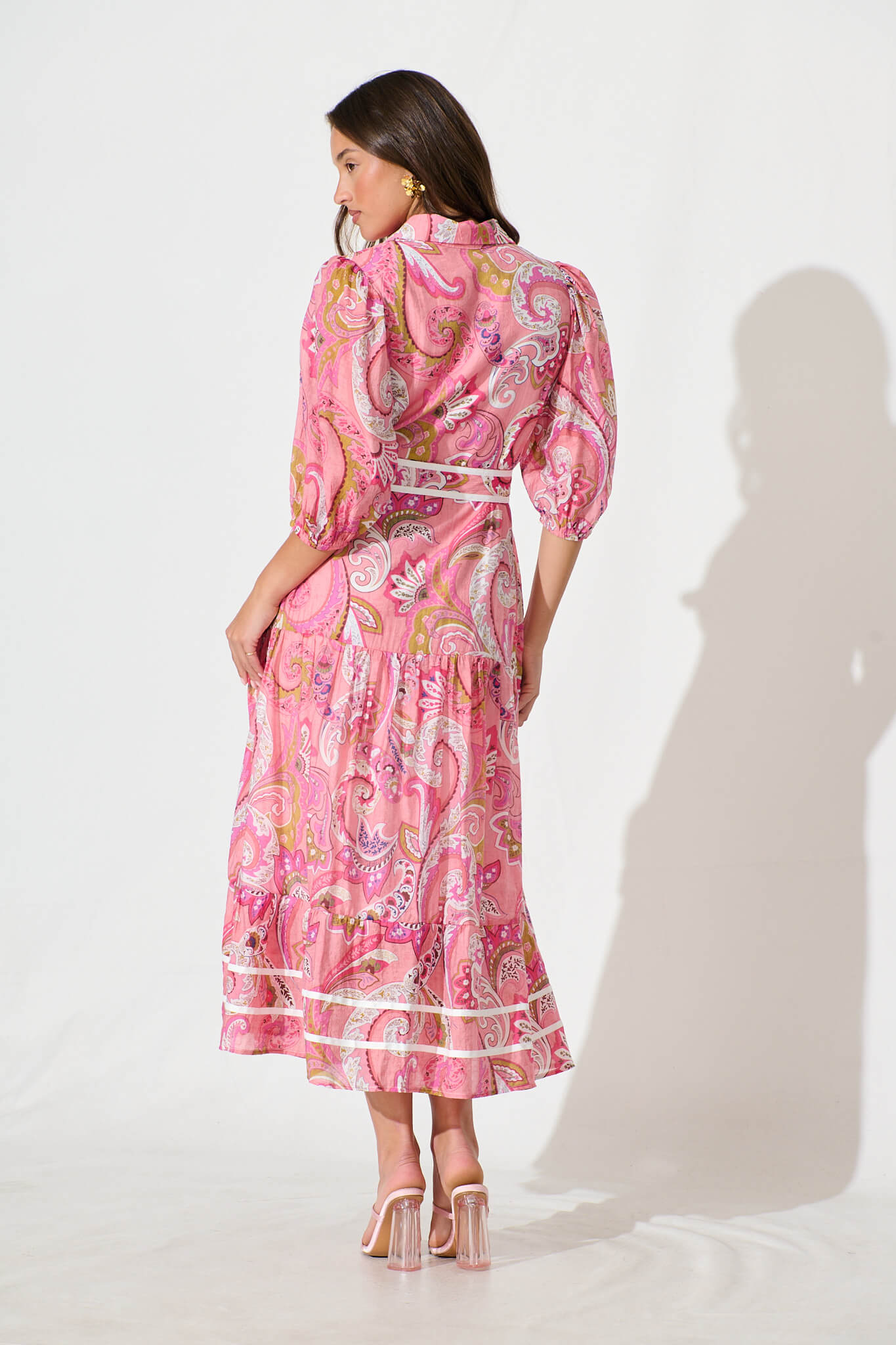 Dion Maxi Shirt Dress In Multi Pink Print