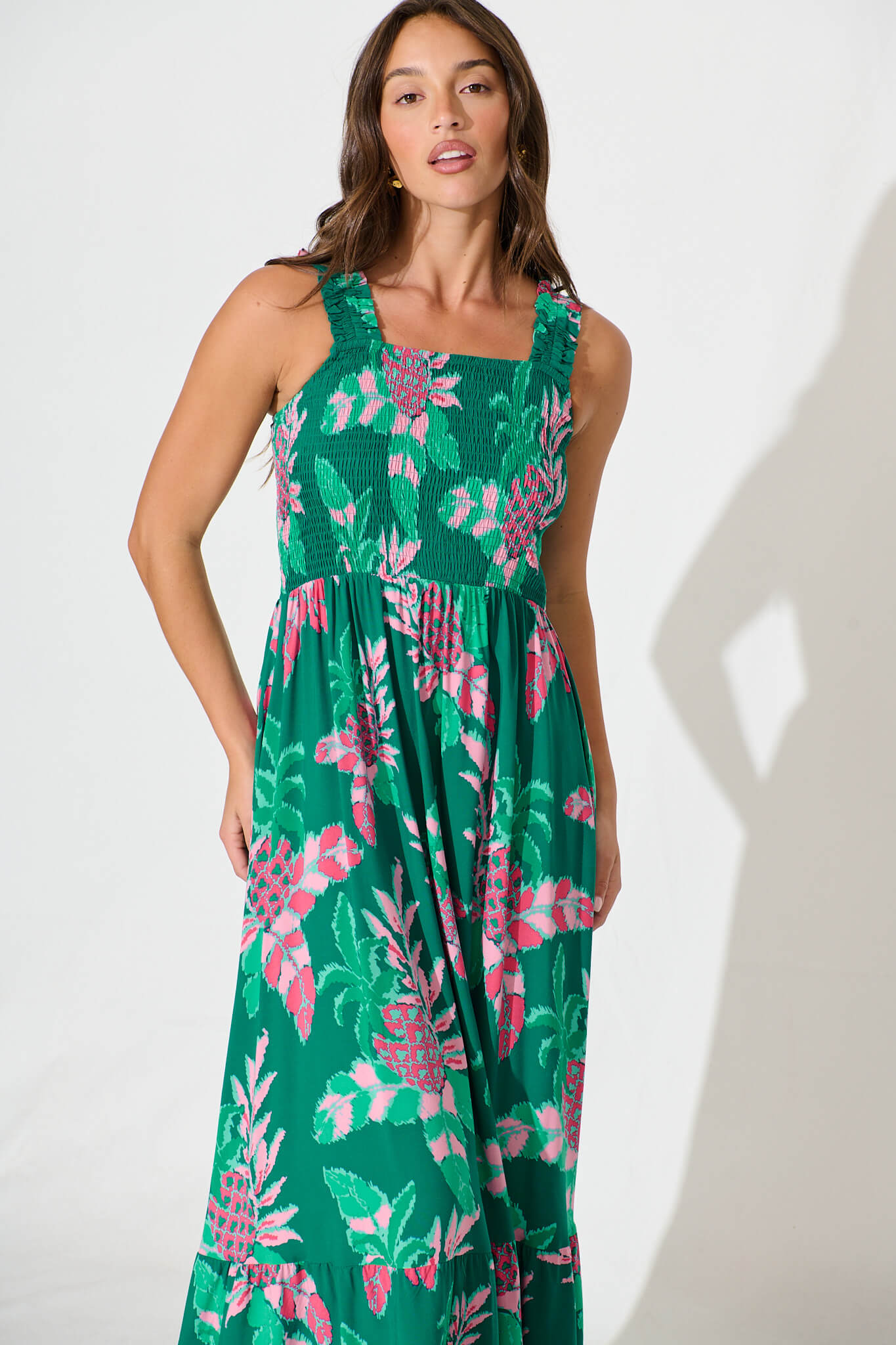 My Dream Midi Dress in Teal with Pink Floral