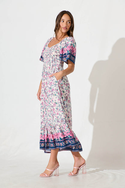Carmella Maxi Dress in Pink and Blue Floral