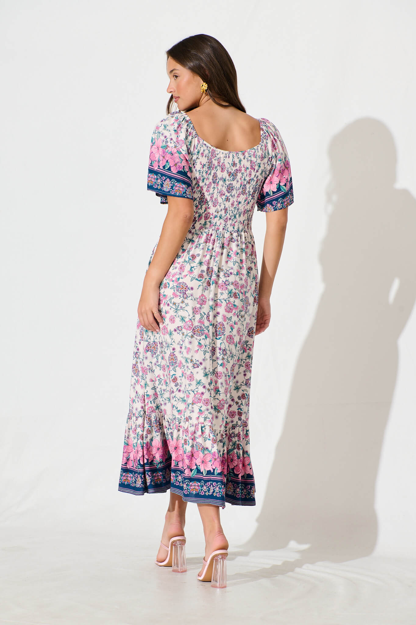 Carmella Maxi Dress in Pink and Blue Floral