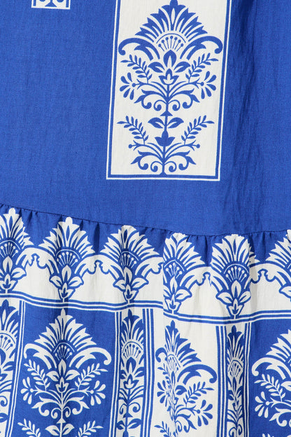 Lanai Midi Dress in Cobalt with White Print Cotton Blend