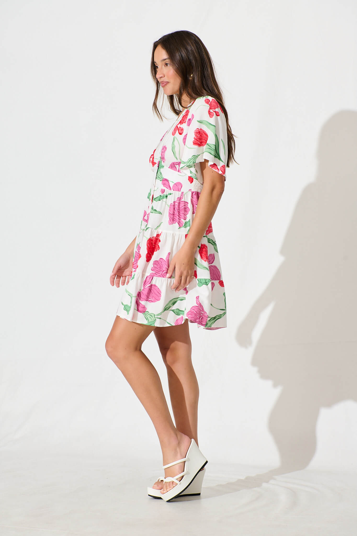 Ailish Dress In White with Red and Purple Flower