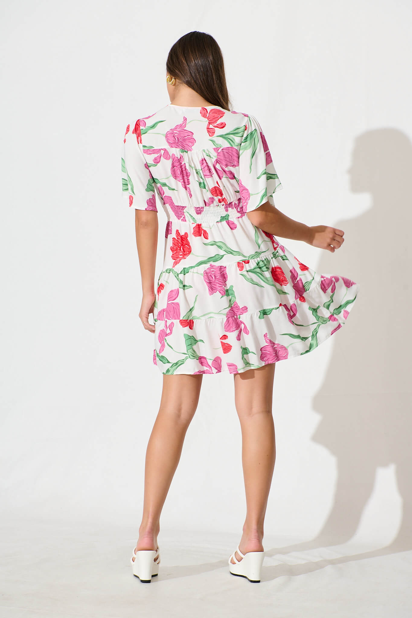 Ailish Dress In White with Red and Purple Flower