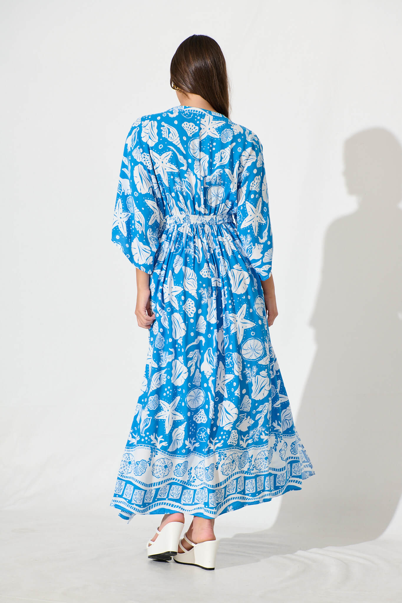 Break Free Maxi Dress In Blue and White Shell Print
