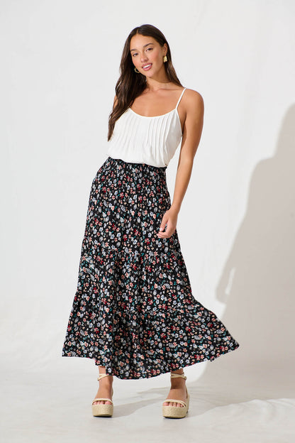 Macarena Maxi Skirt in Black Multi Floral